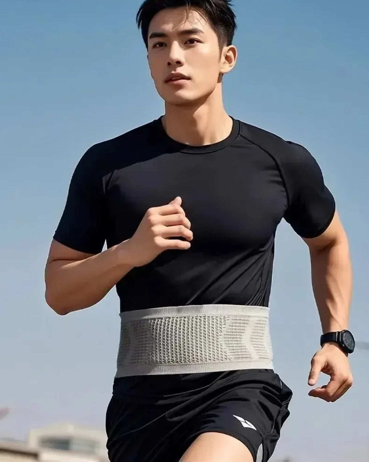 Stride running belt in Cloud Grey, on the run