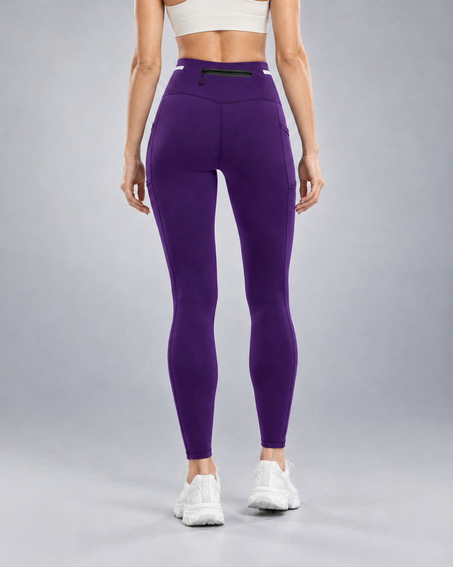 Women's Pro Winter Running Tight in Royal Purple, Back zip pocket