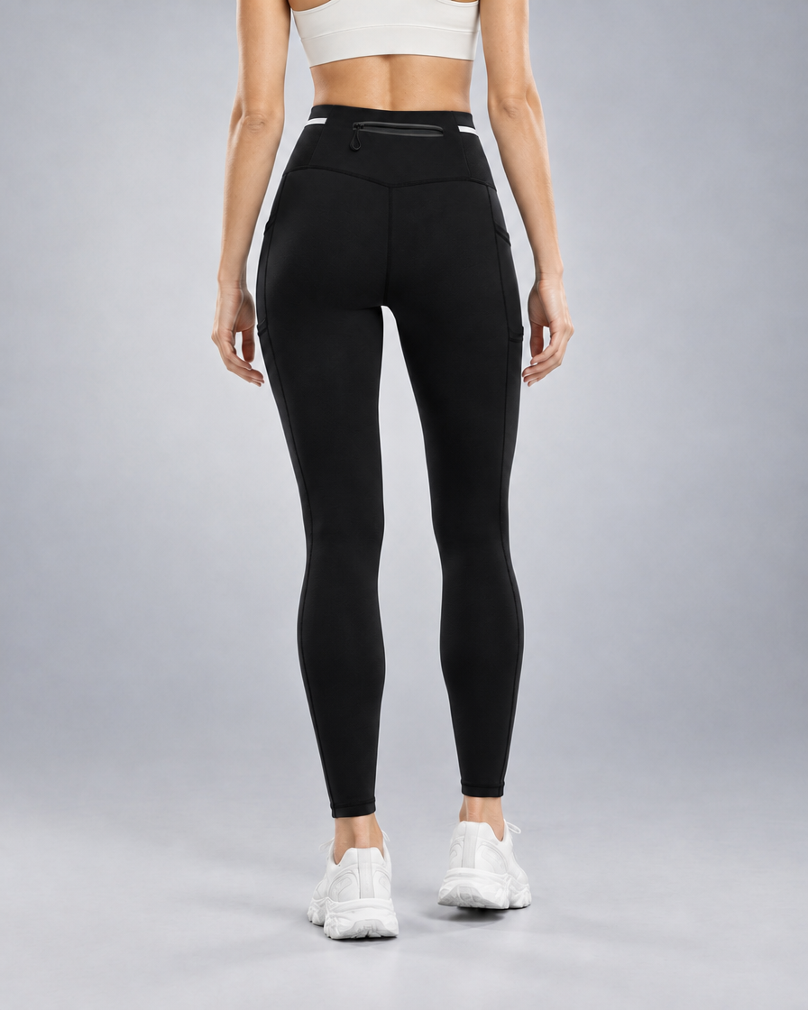 Women's Pro Winter Running Tight in Black, Back zip pocket