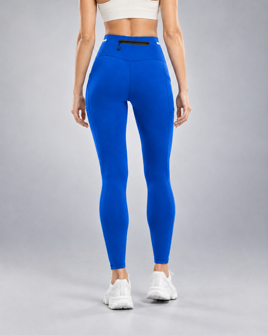 Women's Pro Winter Running Tight in Cobalt Blue, Back zip pocket