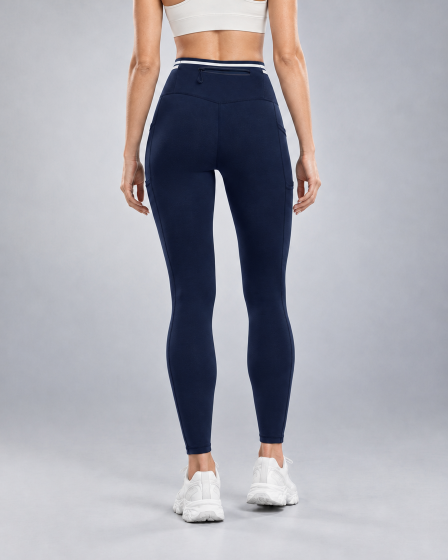 Women's Pro Winter Running Tight in Navy, Back zip pocket