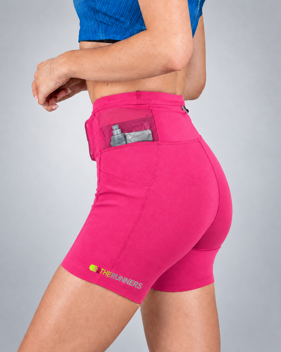 Women's Pro Running Short in Rose Pink, Waistband pockets