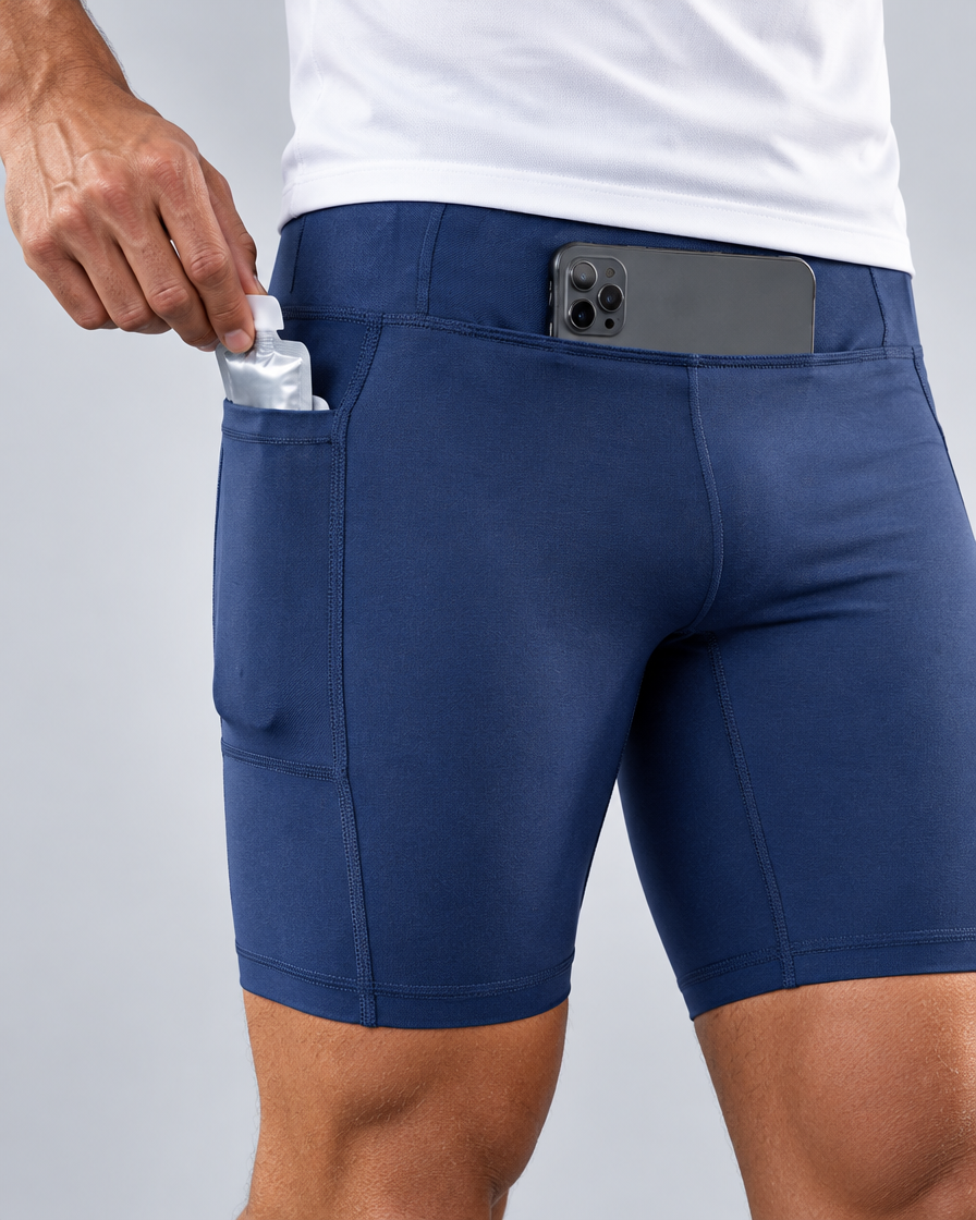 Short de running Pro homme en Bleu de Prusse, Poches utilisées