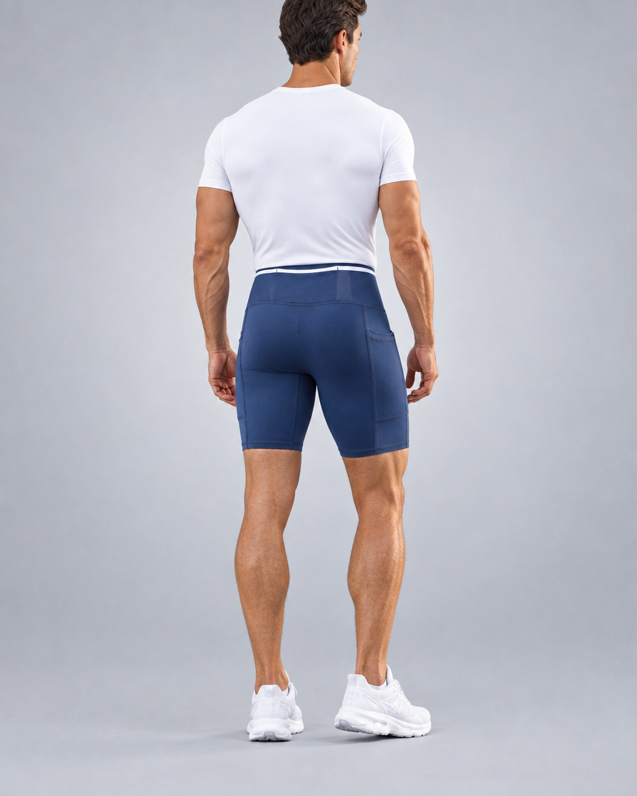 Short de running Pro homme en Bleu de Prusse, Vue de dos
