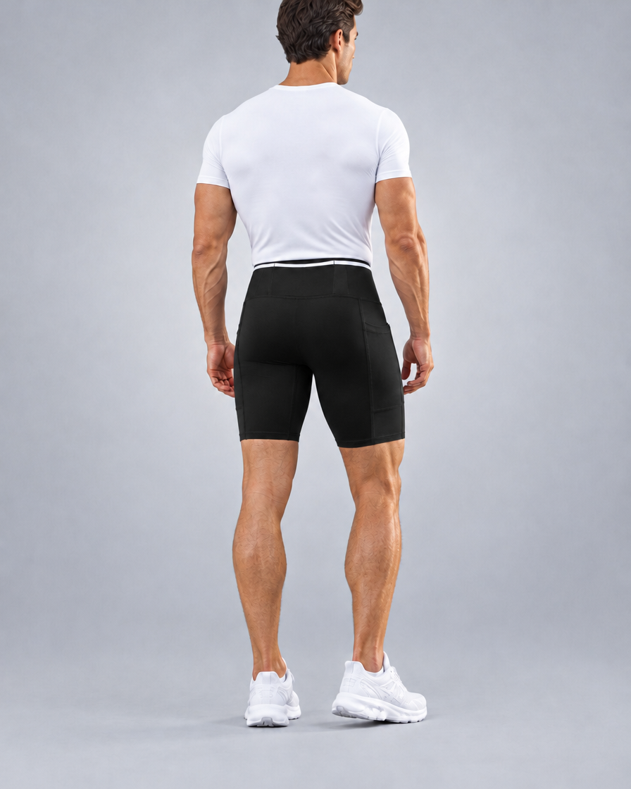 Short de running Pro homme en Noir, Vue de dos