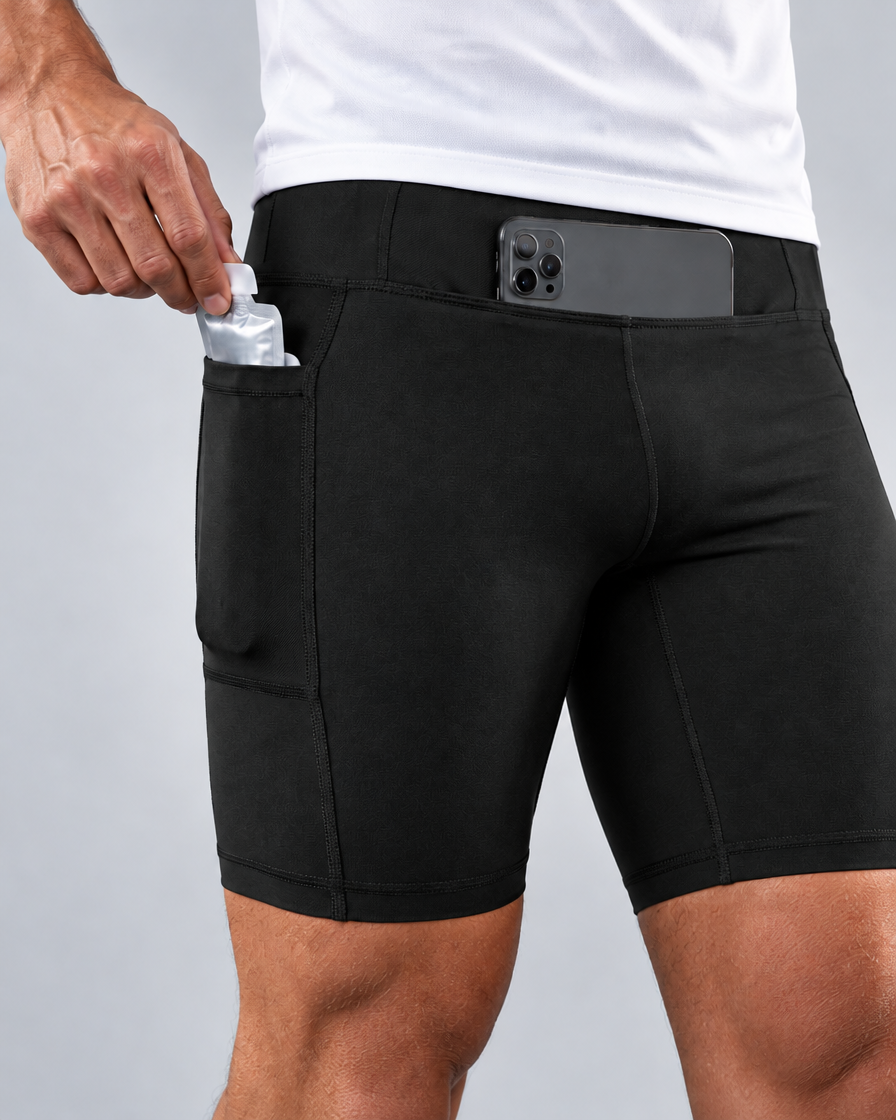 Short de running Pro homme en Noir, Poches utilisées