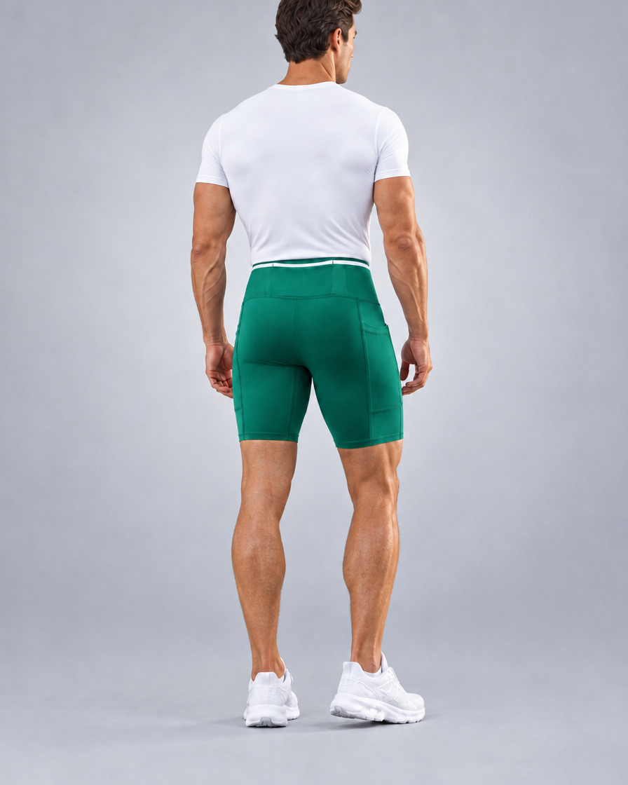 Short de running Pro homme en Vert forêt, Vue de dos