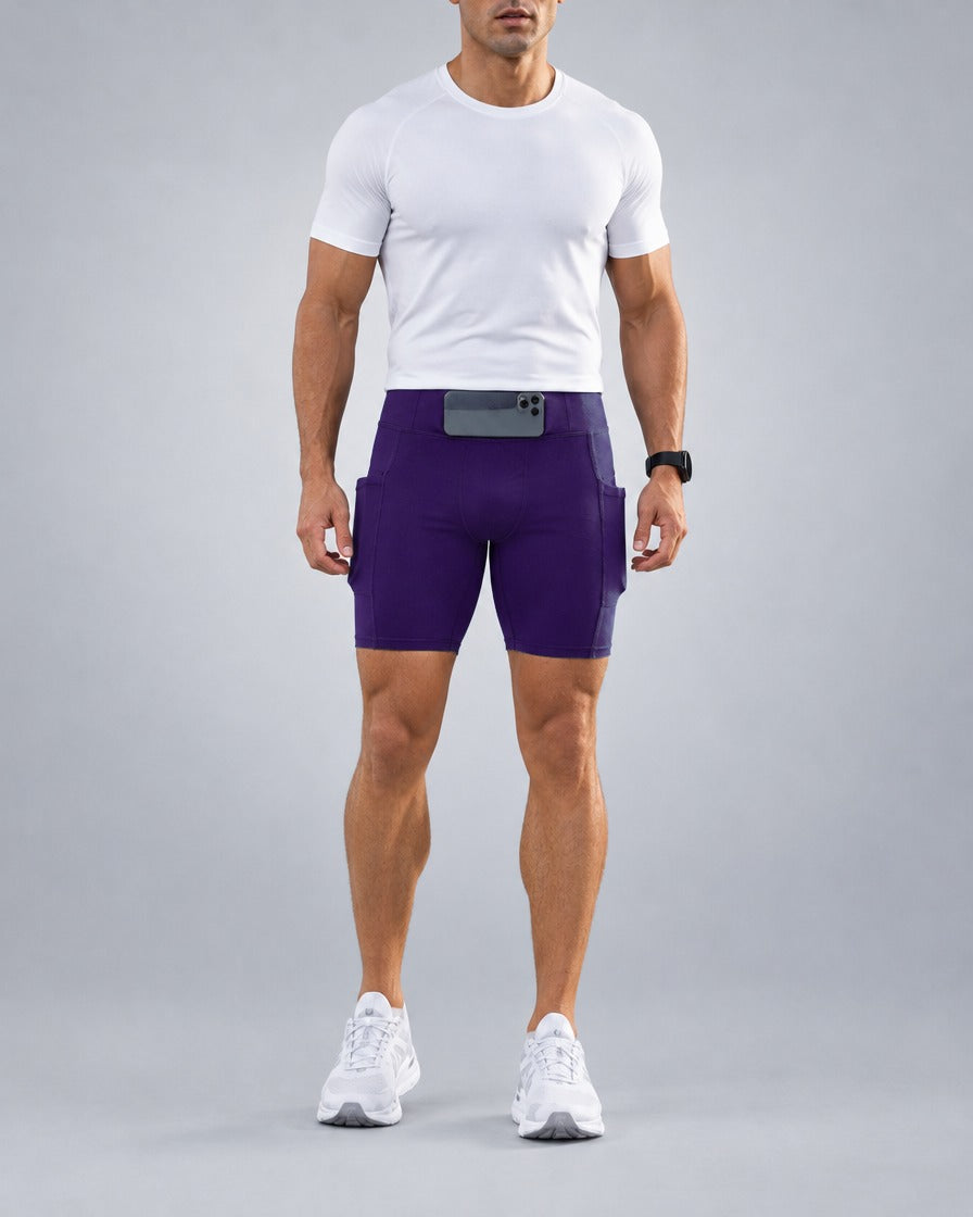 Short de running Pro homme en Violet royal, Vue complète, poche téléphone dans la ceinture