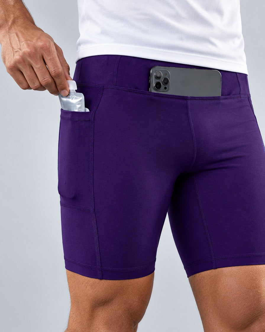 Short de running Pro homme en Violet royal, Poches utilisées