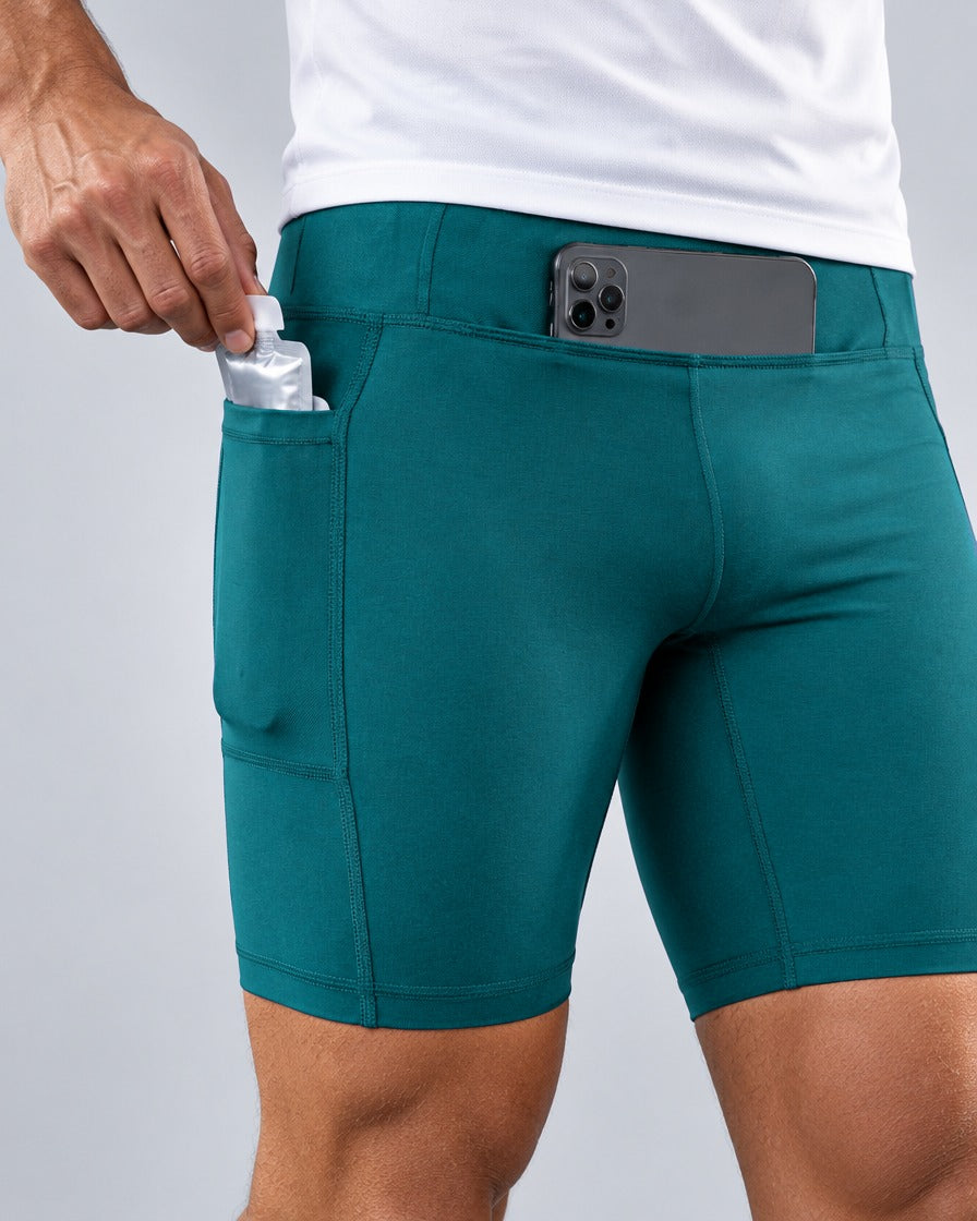 Short de running Pro homme en Vert-de-gris, Poches utilisées