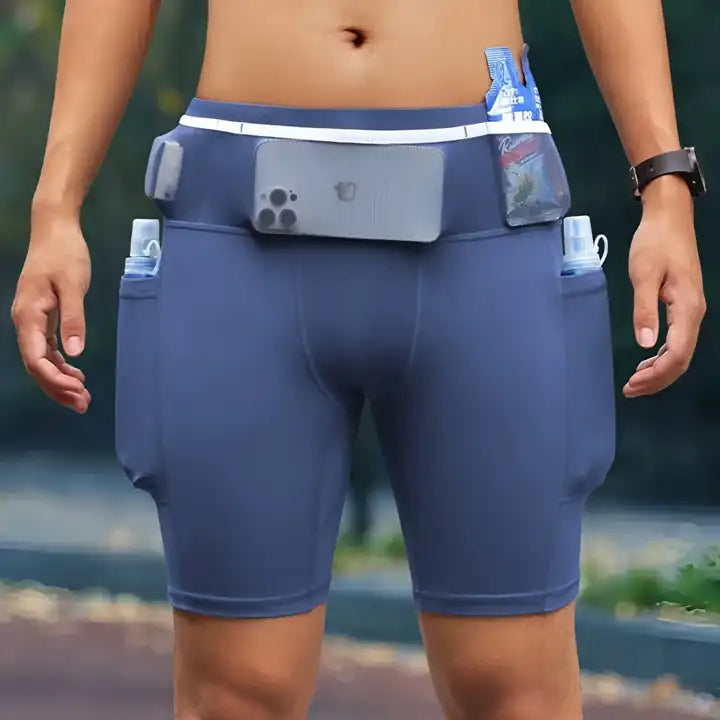 Runner wearing the Men's Pro running short in Prussian Blue
